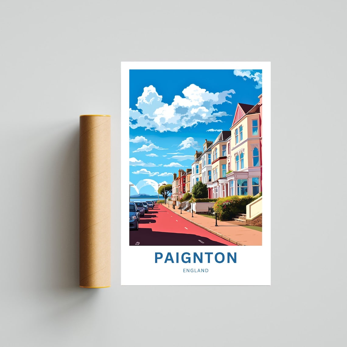 Paignton England Terraced Street Red Road Seaside Scene Poster - Image 4