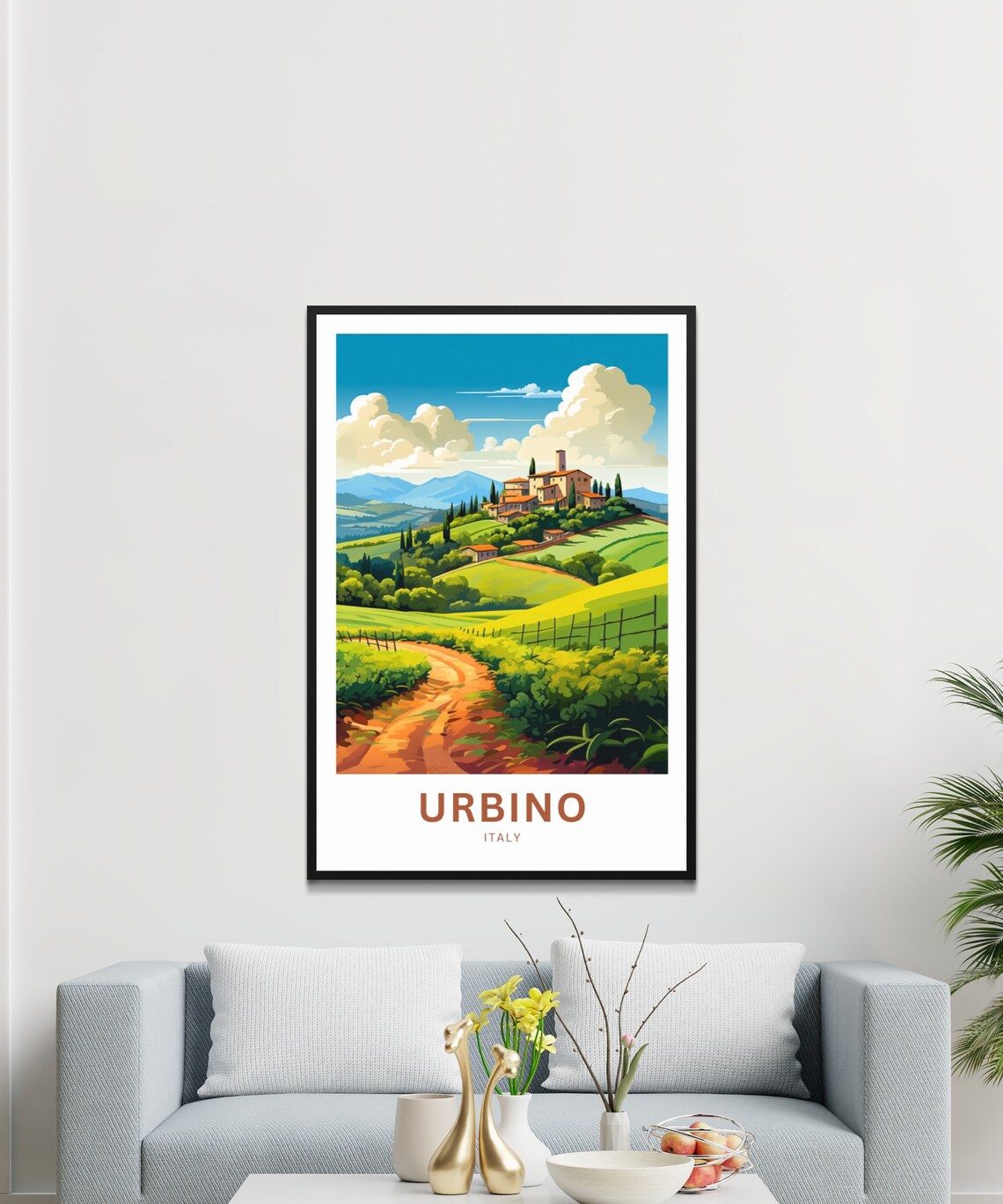 Urbino Italy Tuscan Hill Village with Cypress Trees Travel Poster - Image 3