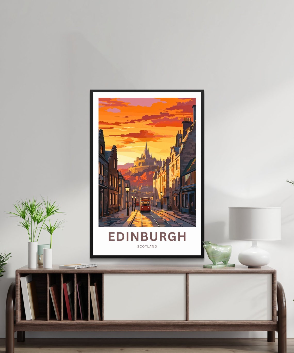 Edinburgh Scotland Sunset Tram Castle Street Custom Art Poster - Image 3