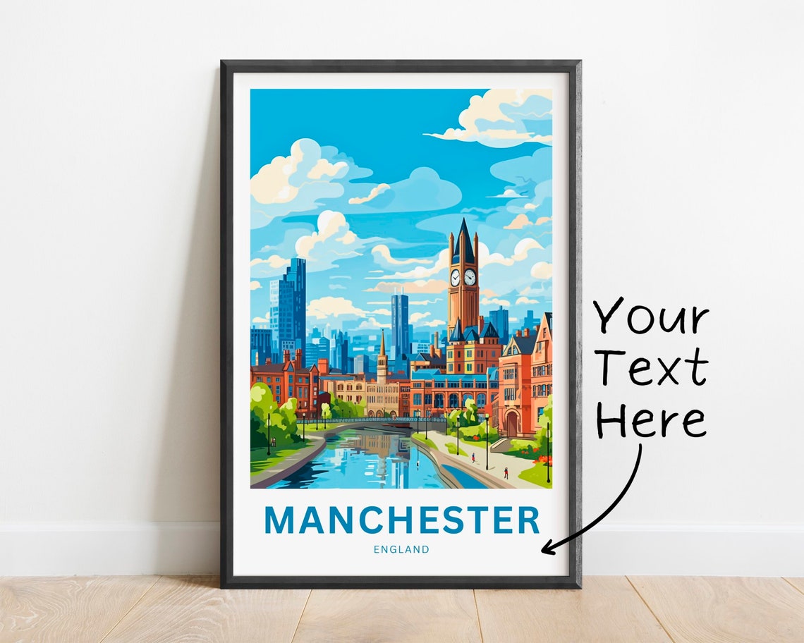 Personalized Manchester England Clock Tower River Gift Poster
