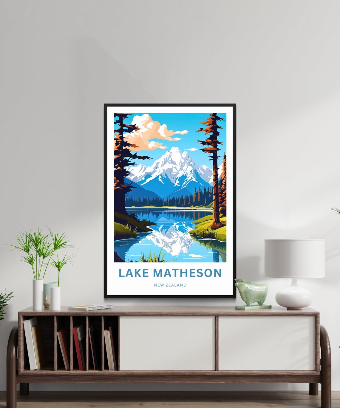 Personalized Lake Matheson New Zealand Custom Name Travel Poster - Image 2