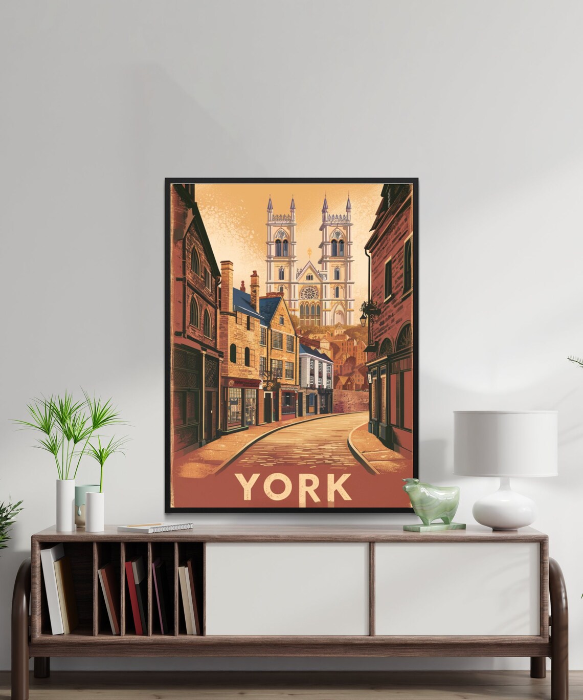 York England Minster Twin Towers Cobblestone Street Poster Art - Image 3