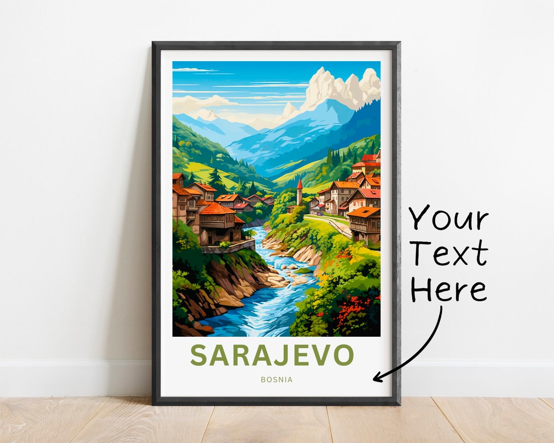 Personalized Sarajevo Bosnia Mountain Town River Travel Poster