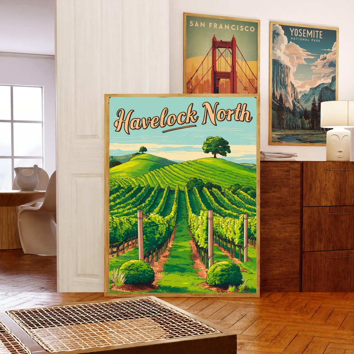 Havelock North New Zealand Travel Poster Vineyard Rolling Hills Art - Image 5