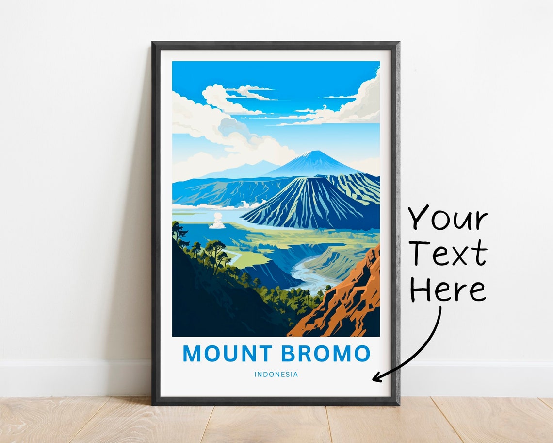 Mount Bromo Indonesia Volcano Crater Retro Style Travel Poster