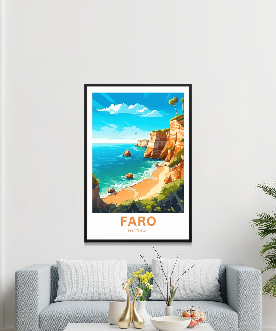Faro Portugal Algarve Coastal Cliffs Beach Retro Travel Poster - Image 3