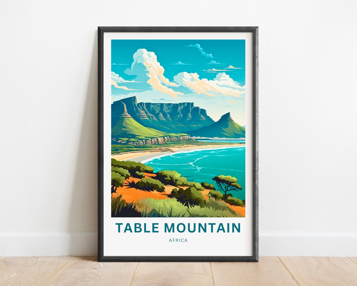 Table Mountain Africa Cape Town Coastal Bay Vista Travel Poster