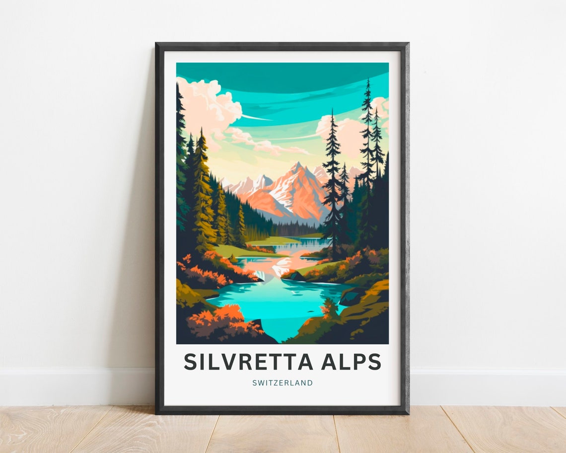 Silvretta Alps Switzerland Alpine Lake Pine Forest Travel Poster