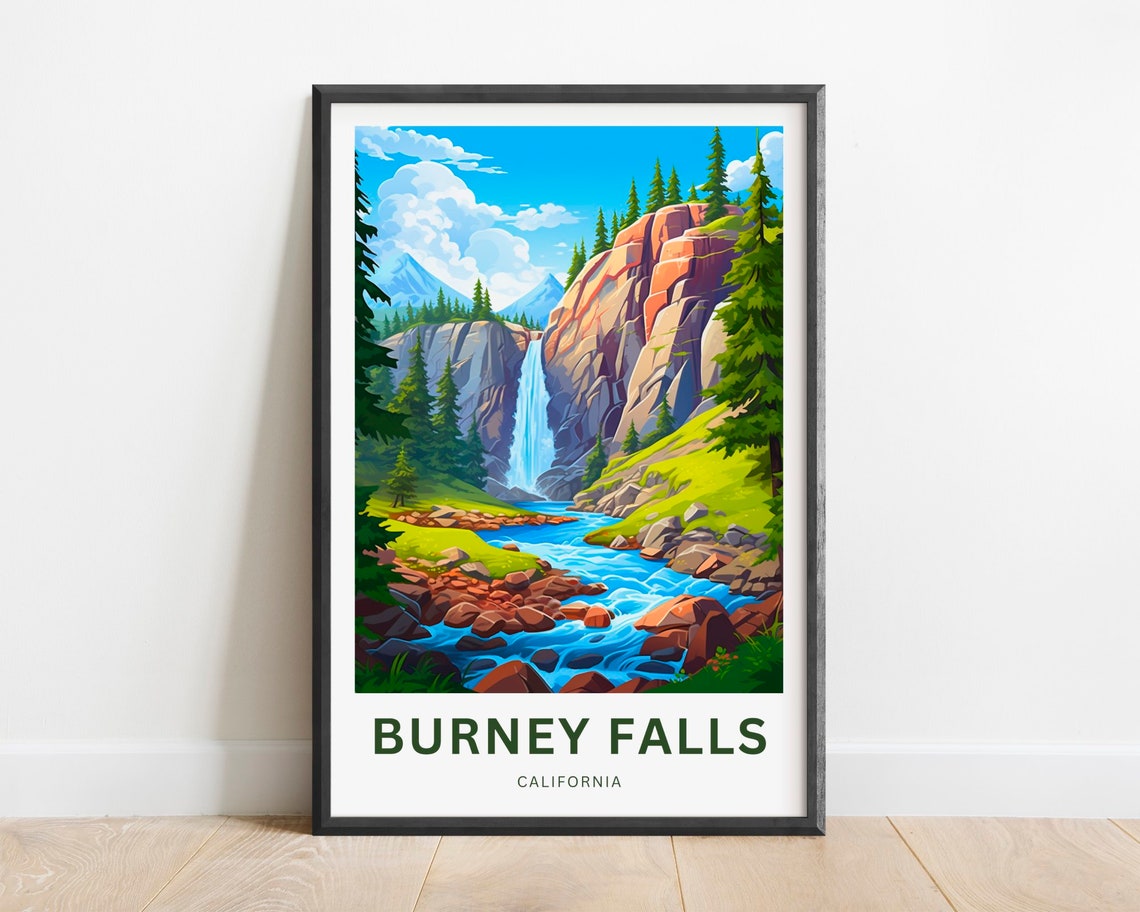 Burney Falls California Cliff Falls Rocky Stream Retro Nature Poster
