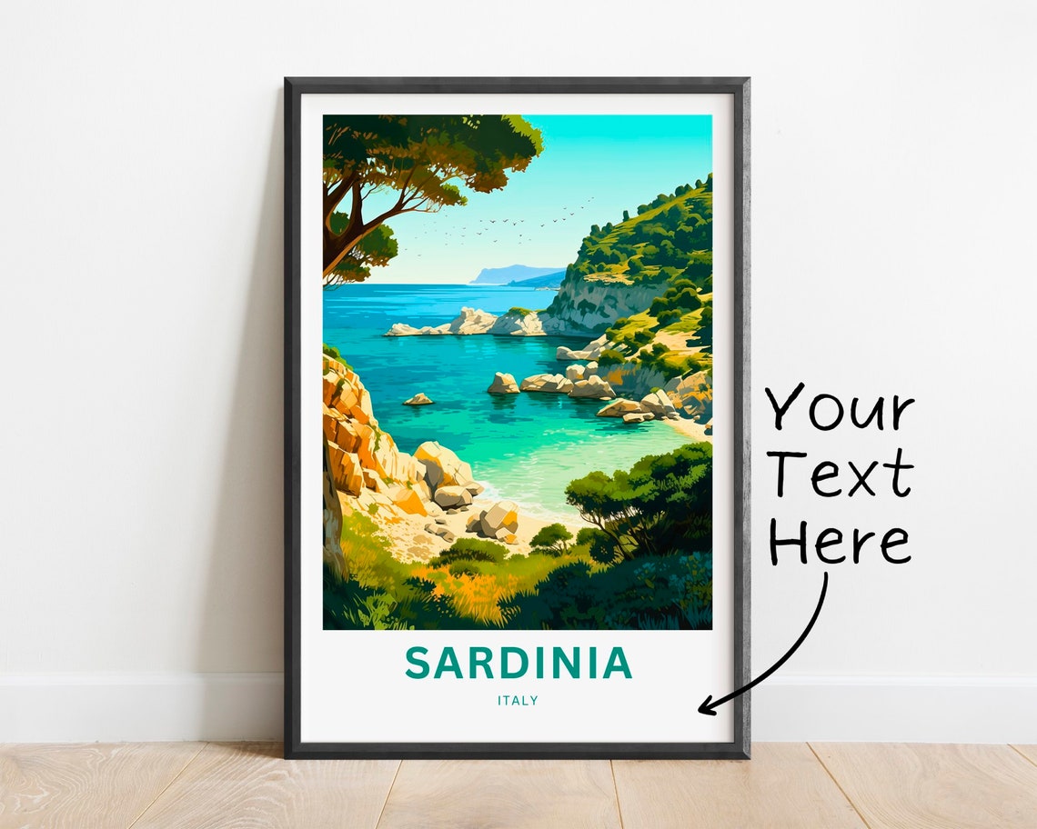Custom Sardinia Italy Rocky Coastline Pine Trees Travel Poster