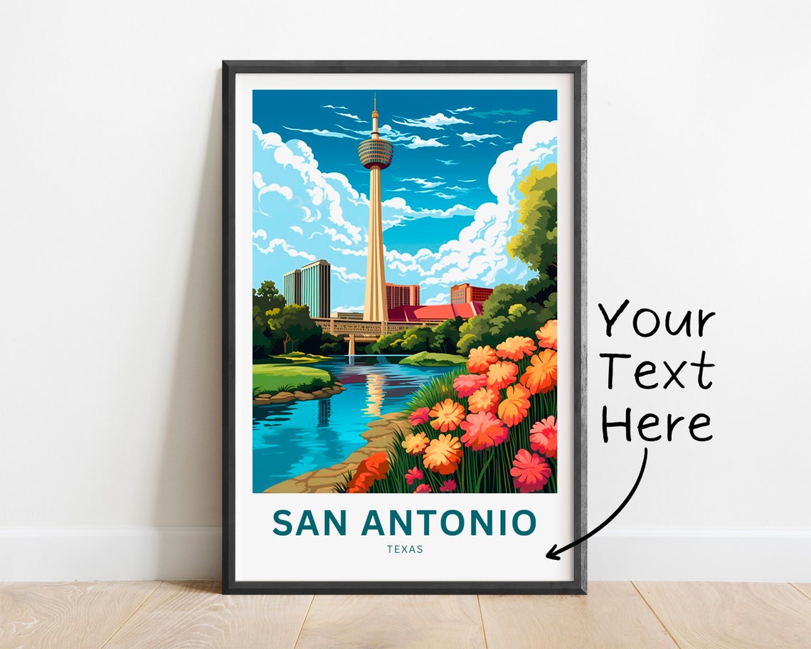 Personalized San Antonio Texas Tower Flowers Custom Text Poster