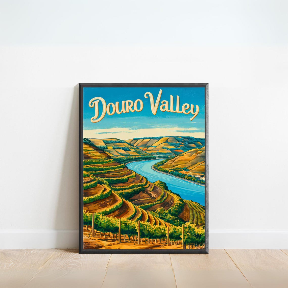 Douro Valley Portugal Retro Wine Region Poster Terraced River Valley