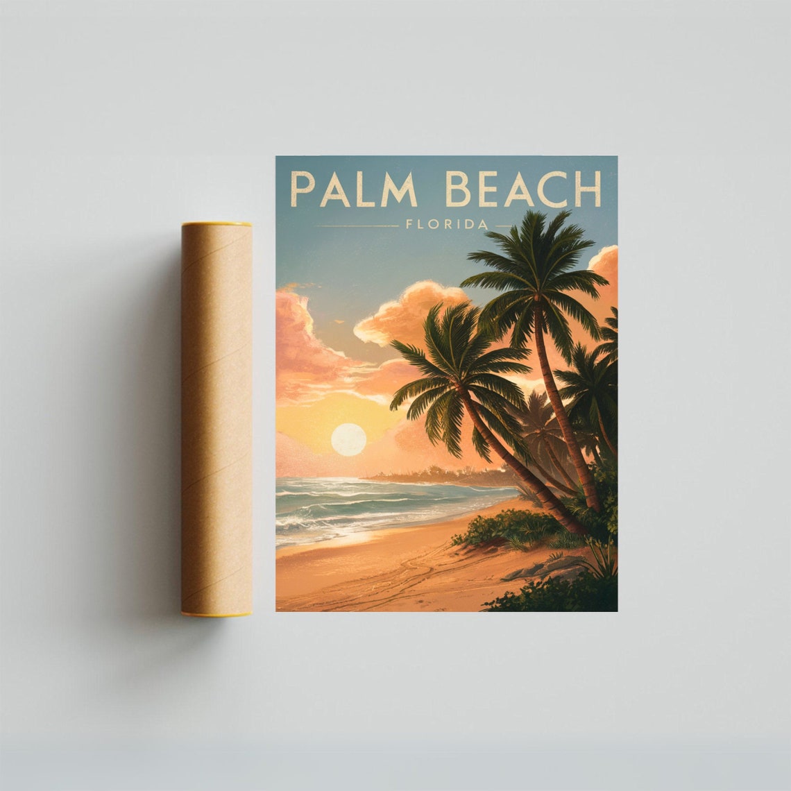 Palm Beach Florida Sunset Ocean Waves Palm Grove Vintage Travel Poster - Image 3