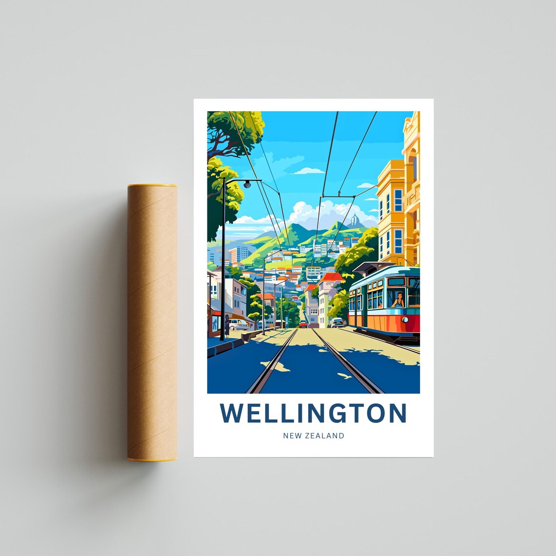 Wellington New Zealand Vintage Tram City Street Hillside Travel Poster - Image 4