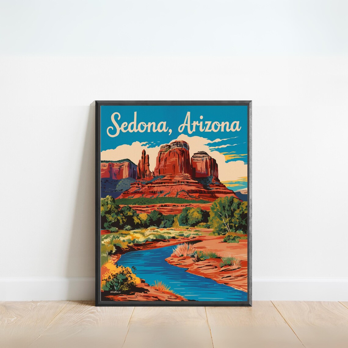 Sedona Arizona Red Rock Spires Desert Creek Vintage Travel Poster