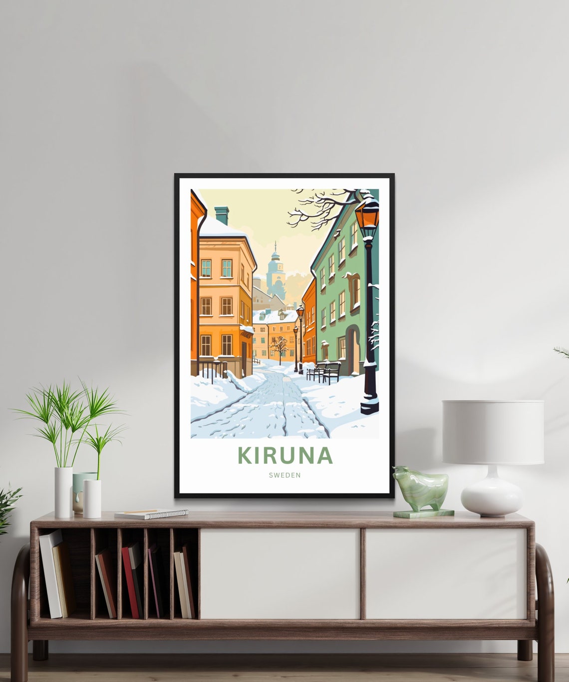 Kiruna Sweden Snowy Old Town Street Personalized Text Poster - Image 2