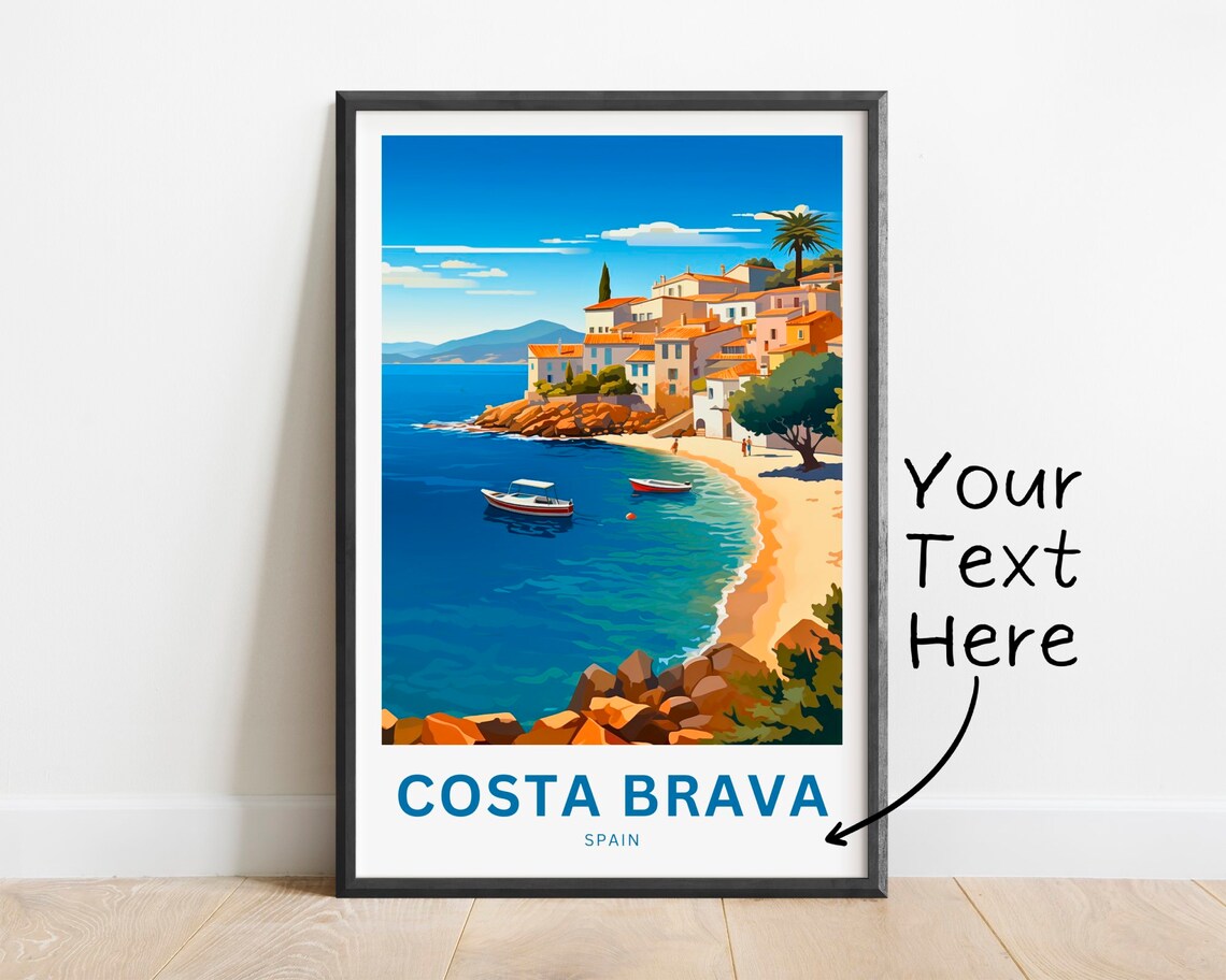 Personalized Costa Brava Spain Beach Village Custom Travel Poster Art