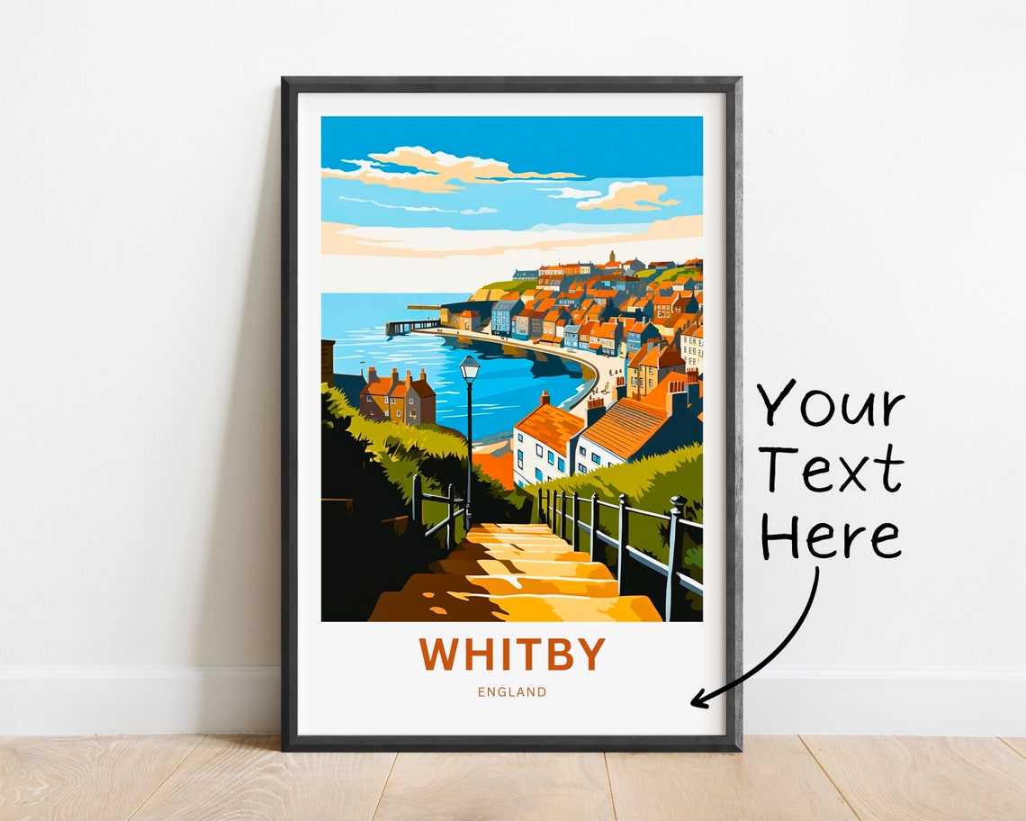 Personalized Whitby England Harbor Town Custom Text Travel Poster