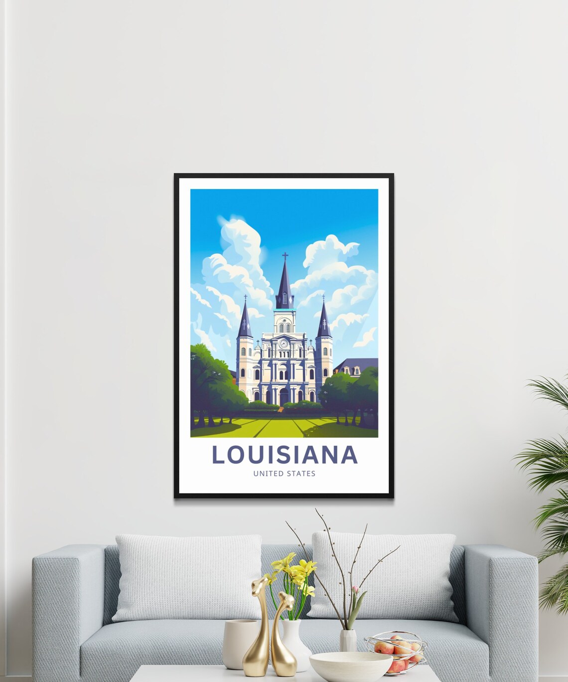 Louisiana St Louis Cathedral New Orleans Illustrated Travel Poster - Image 3