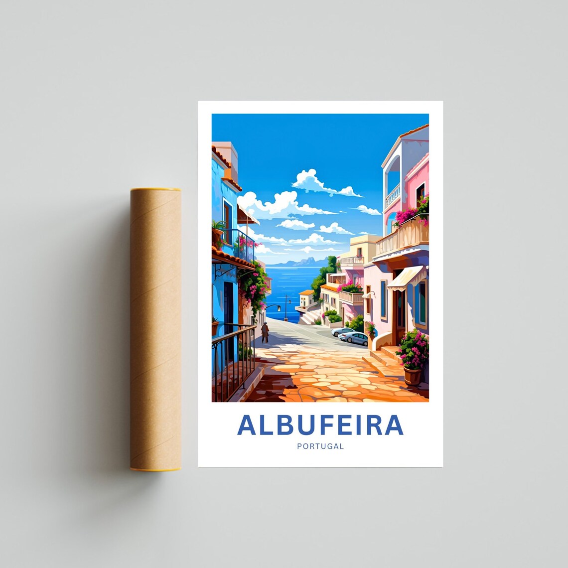 Personalized Albufeira Portugal Charming Street Travel Poster - Image 4