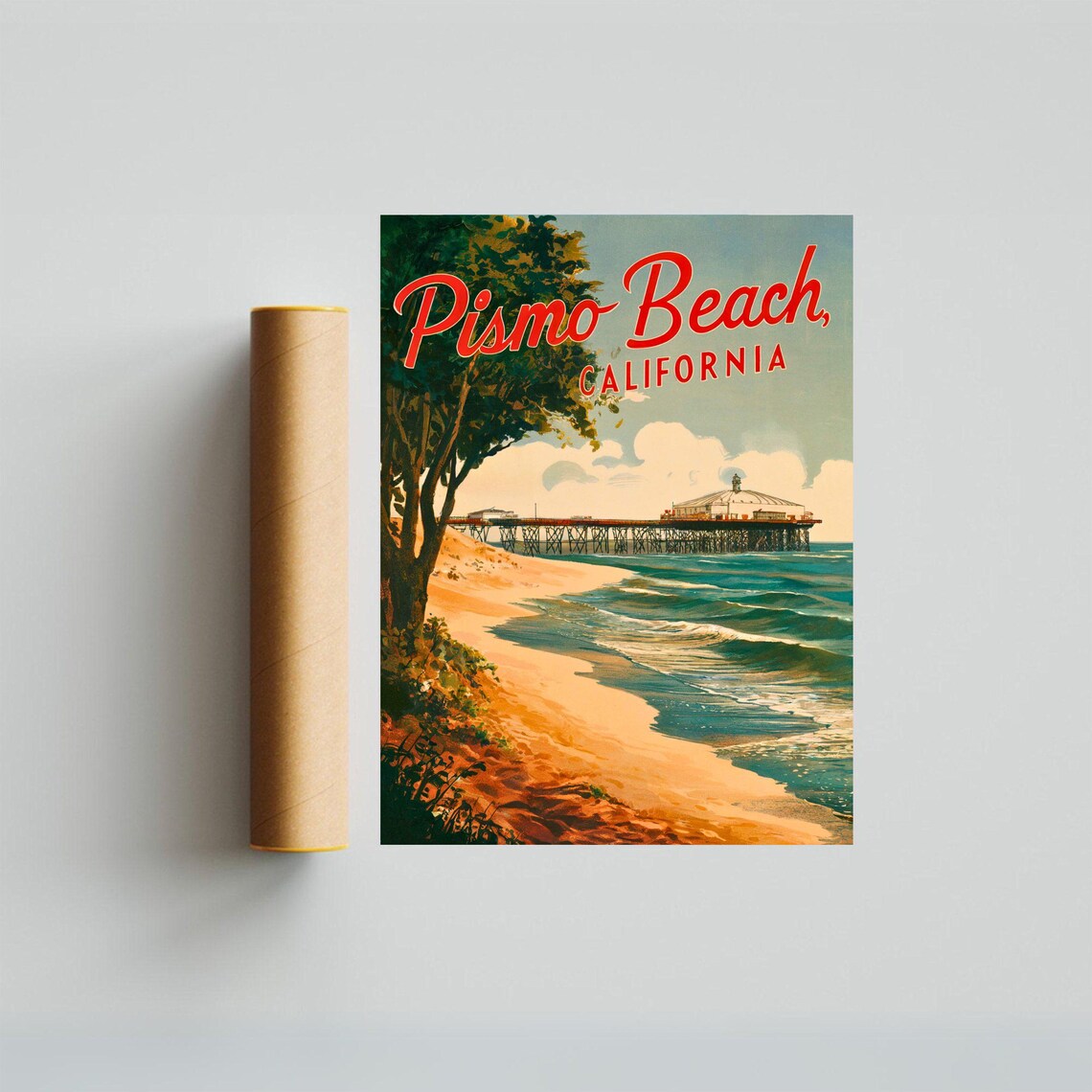 Pismo Beach California Vintage Pier Sunset Shore Travel Poster - Image 3
