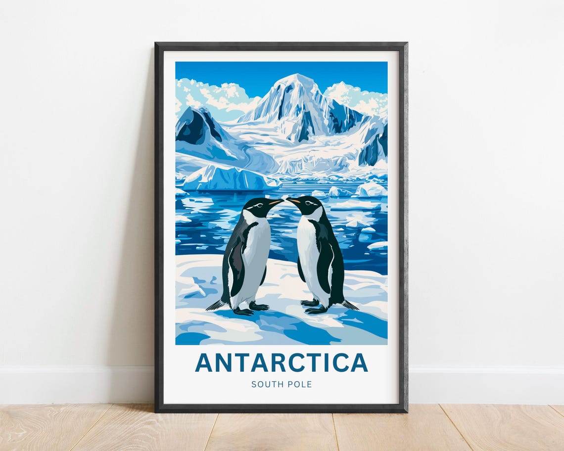 Personalized Antarctica South Pole Gentoo Penguin Pair Ice Poster - Image 2