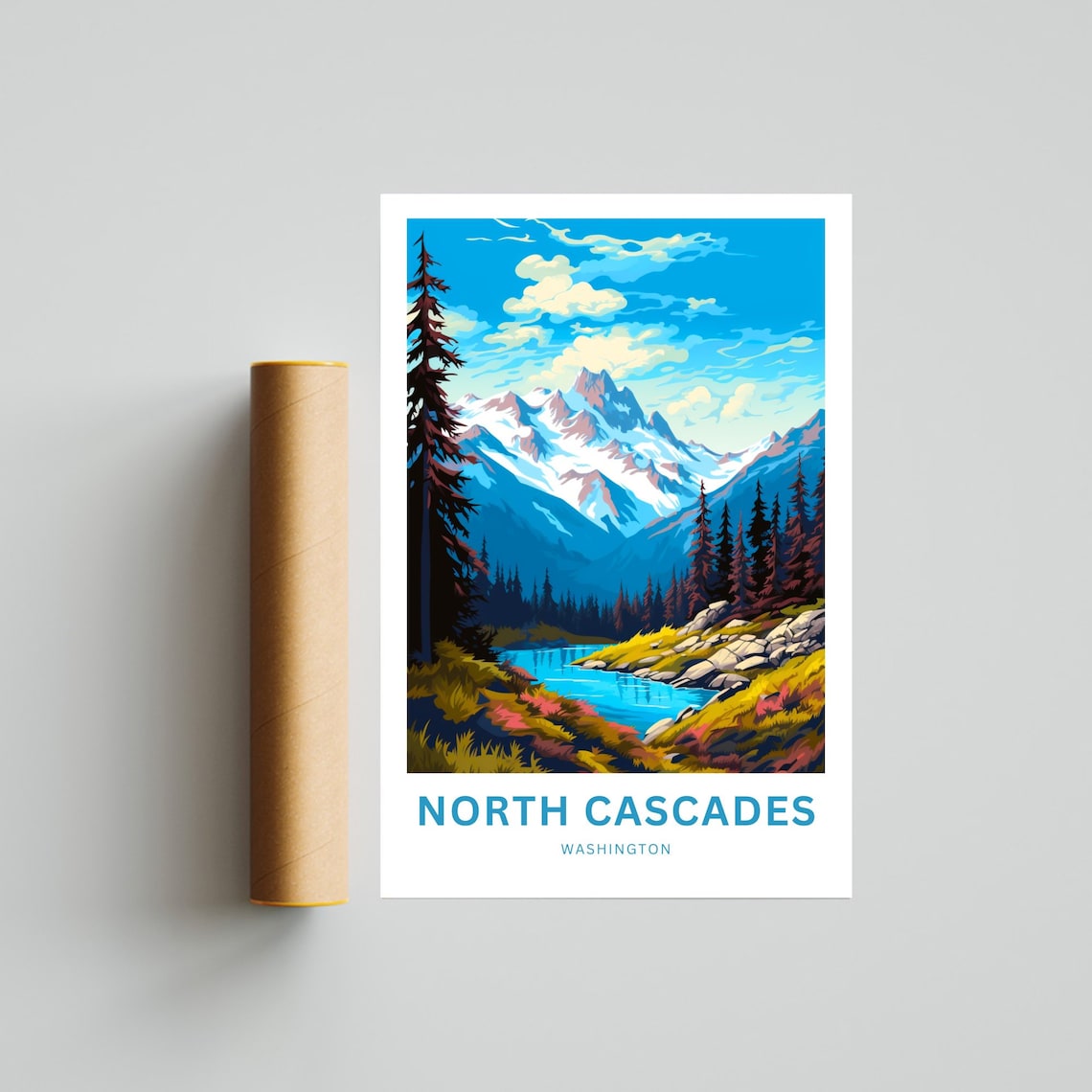 North Cascades Washington Snowy Peaks Alpine Lake Vintage View Poster - Image 4