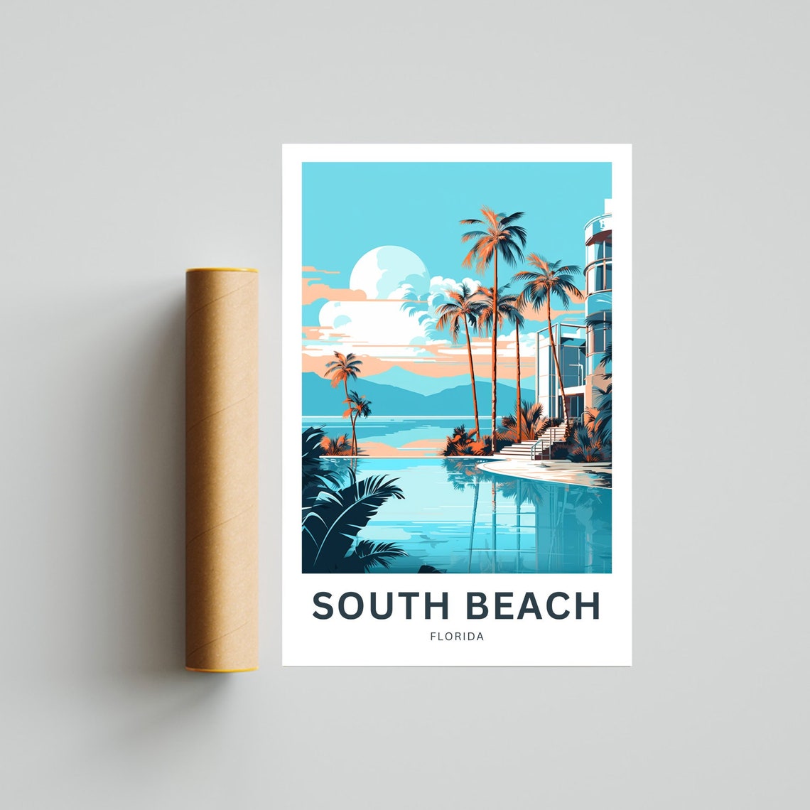 Personalized South Beach Florida Palm Trees Retro Travel Poster - Image 4