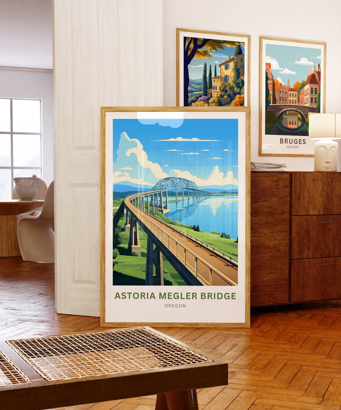 Astoria Megler Bridge Oregon Long Curving Columbia River Travel Poster - Image 5