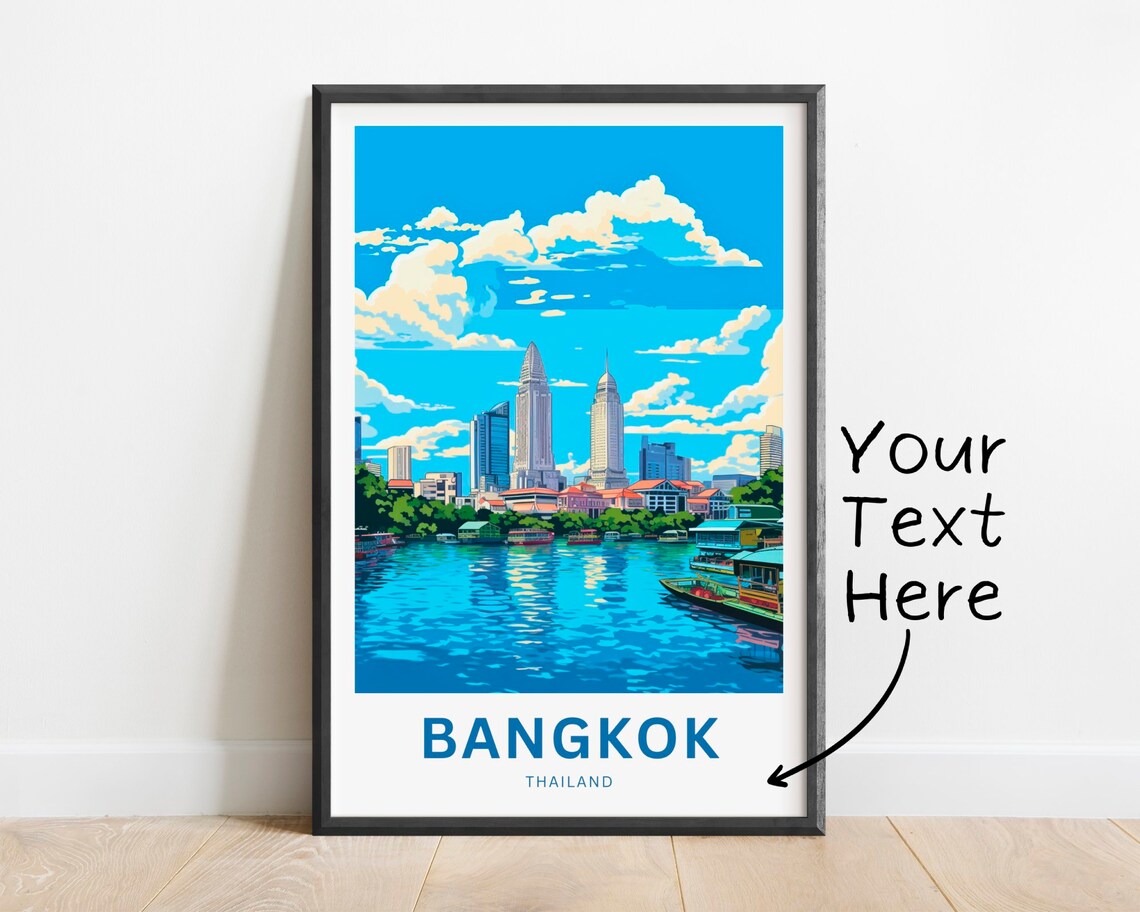 Bangkok Thailand River Skyline Boats Personalized Travel Poster