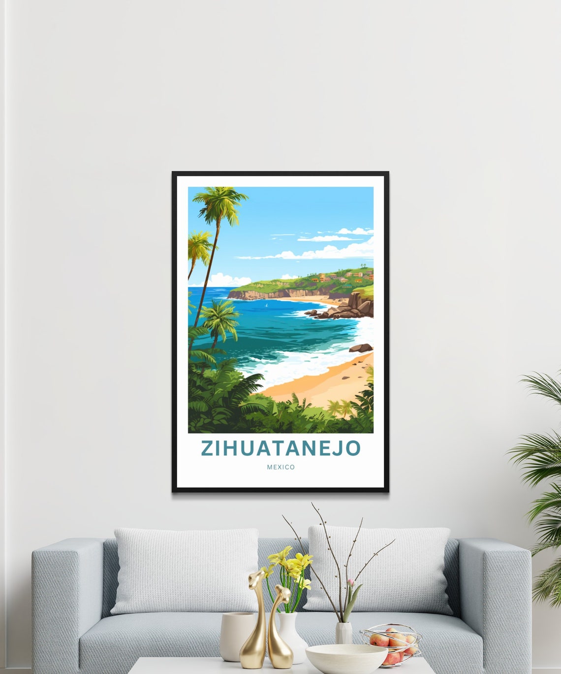 Personalized Zihuatanejo Mexico Coastal Cliffs Custom Text Poster - Image 3