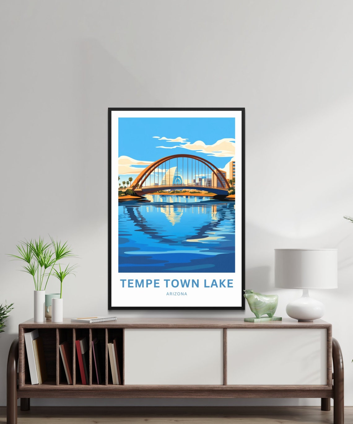 Tempe Town Lake Arizona Custom Text Arch Bridge Travel Art Poster - Image 2