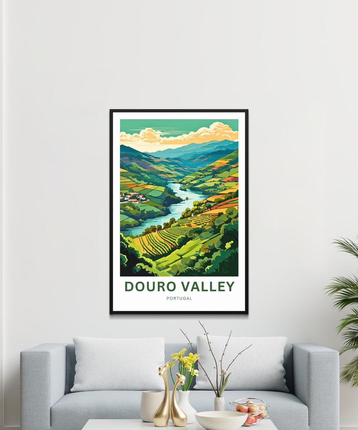 Douro Valley Portugal Green Vineyard Terraces Village Poster - Image 3
