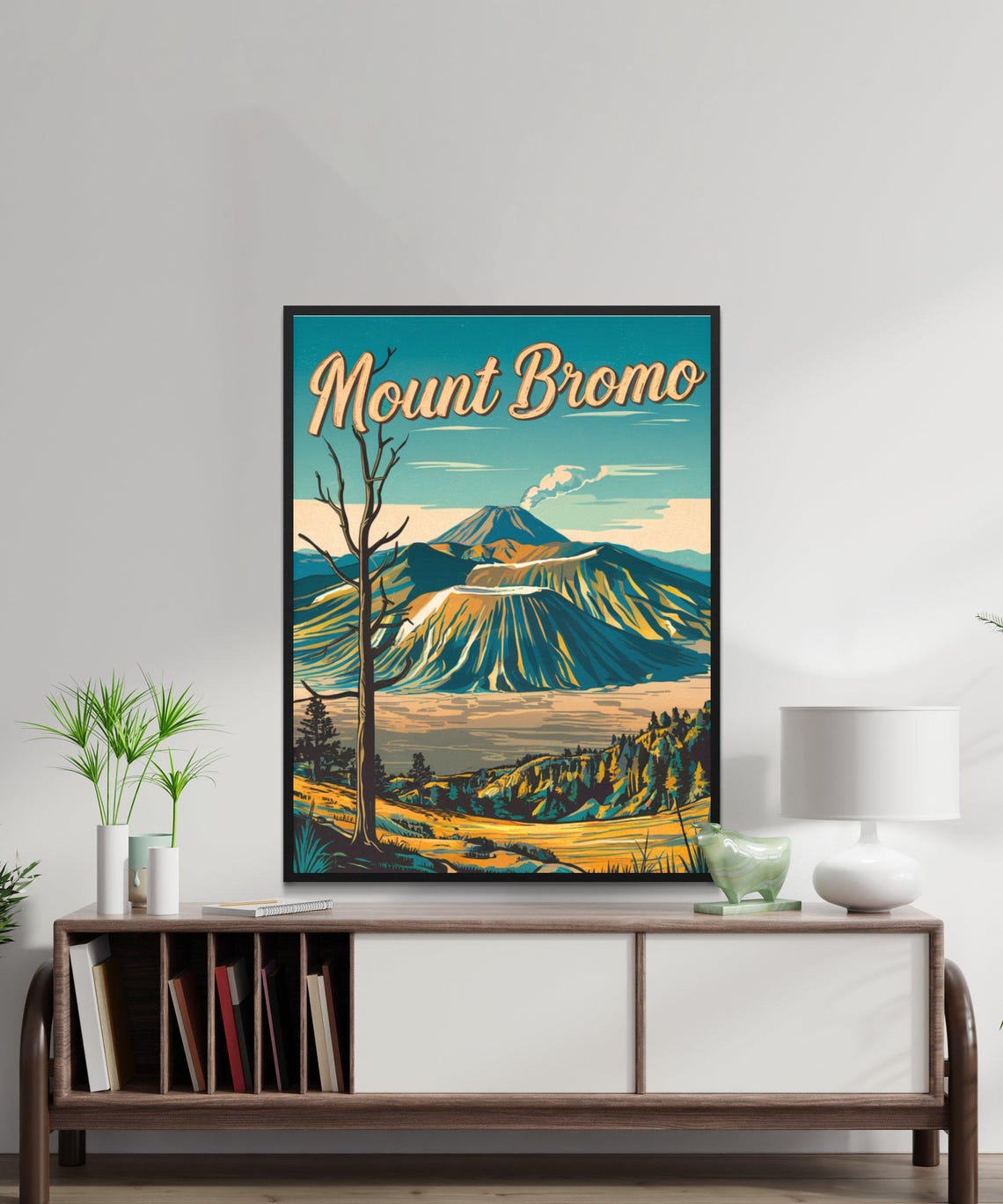 Mount Bromo Volcano Caldera Vintage Travel Poster With Bare Tree - Image 3