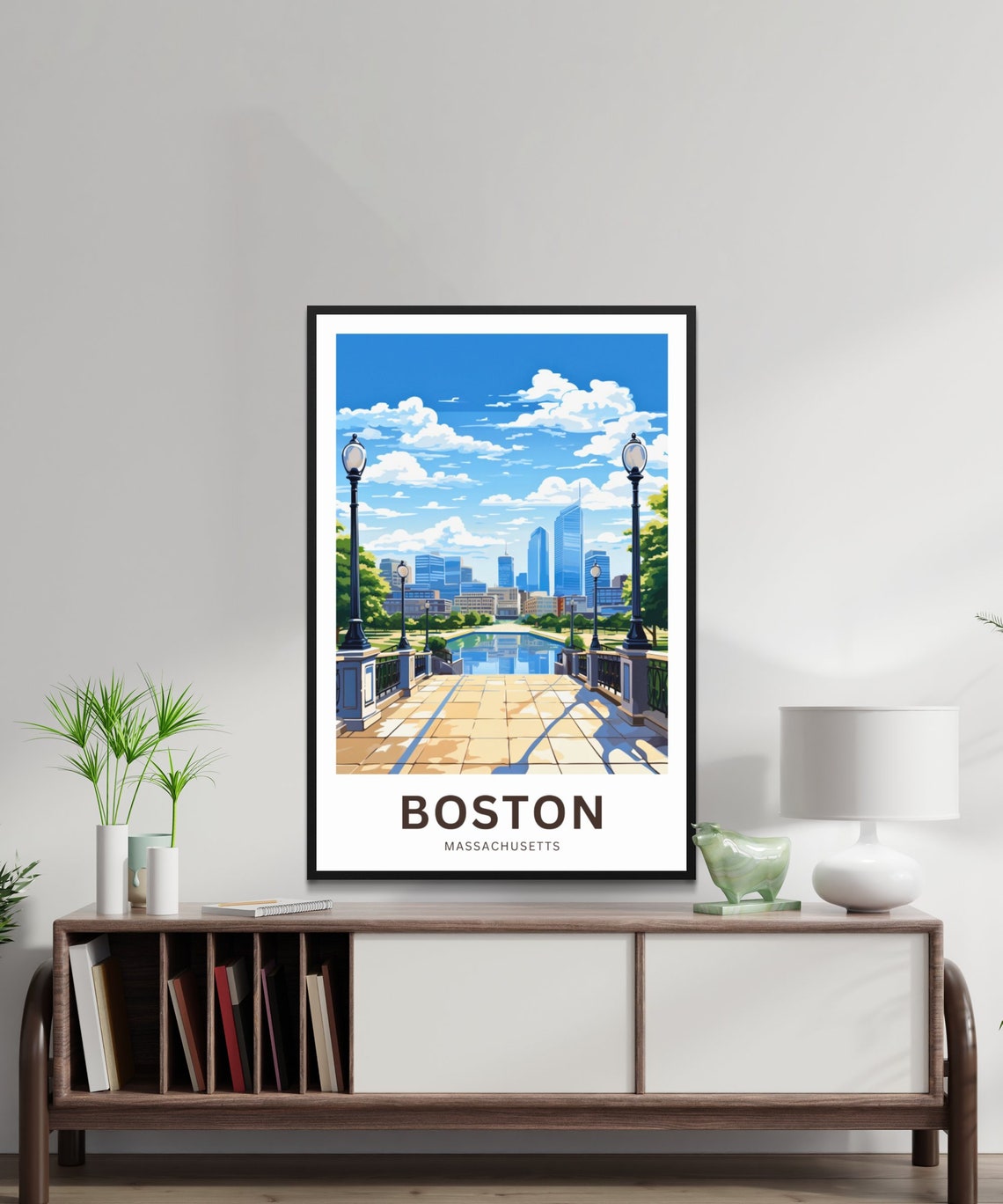 Personalized Boston Massachusetts Skyline Bridge Park Travel Poster - Image 2