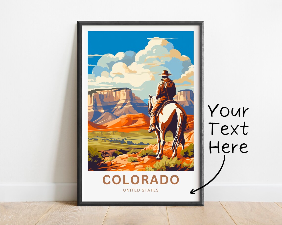 Personalized Colorado Cowboy Horseback Mesa Overlook Travel Poster