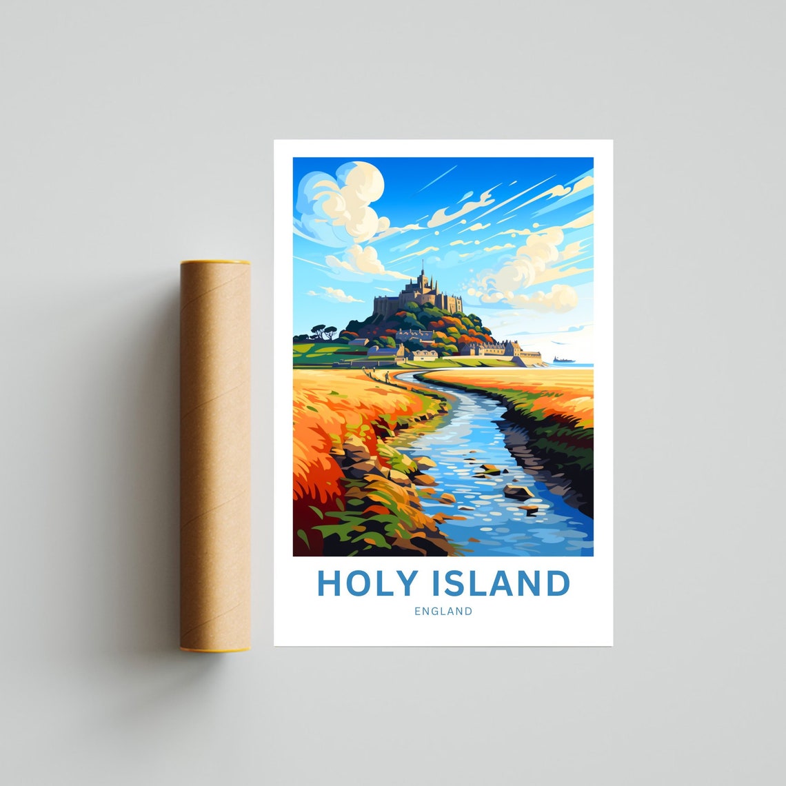 Holy Island England Personalized Castle River Marsh Travel Poster - Image 4