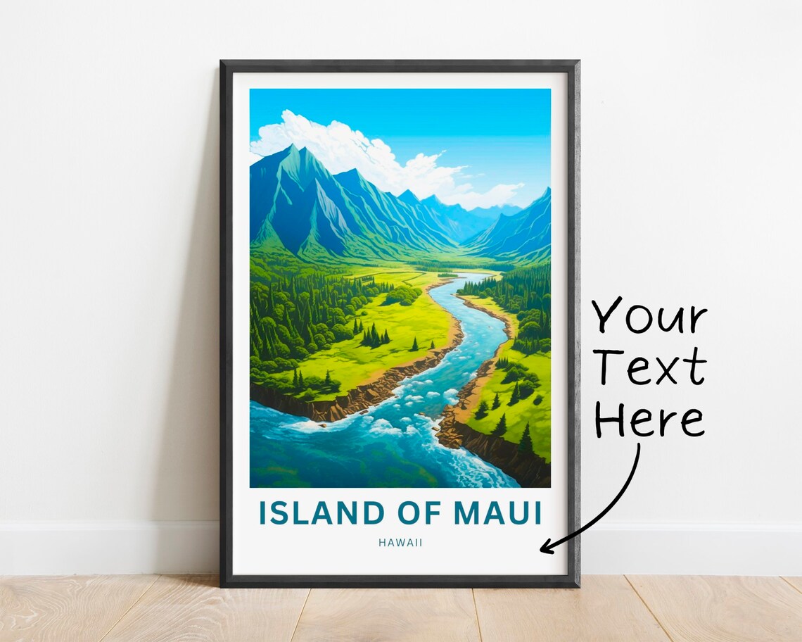 Personalized Island of Maui River Through Green Valley Travel Poster