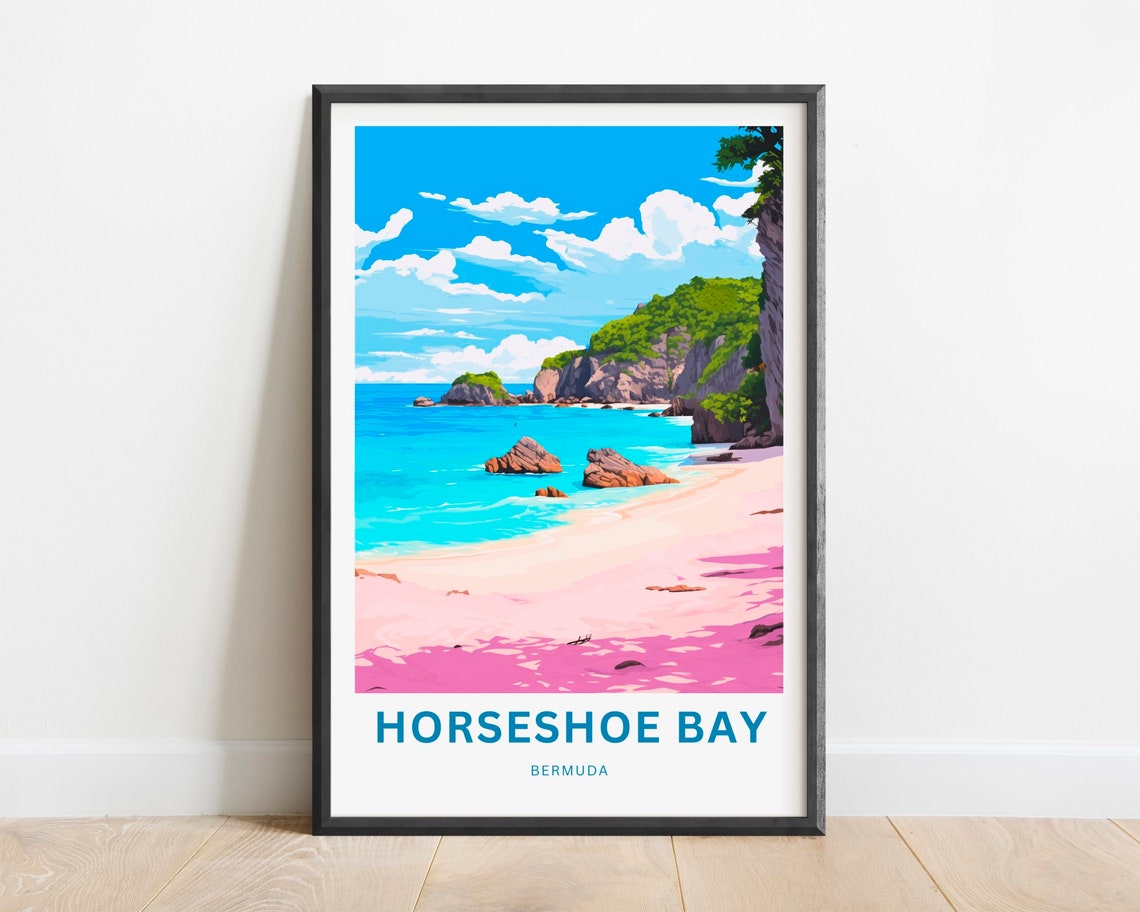 Horseshoe Bay Bermuda Pink Sands Beach Vivid Scene Travel Poster