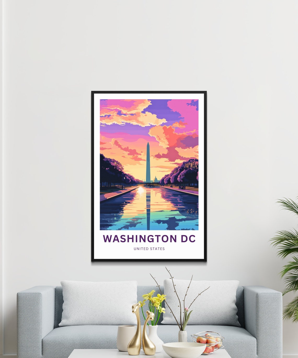 Washington DC Monument Reflecting Pool Sunset Customizable Poster - Image 3