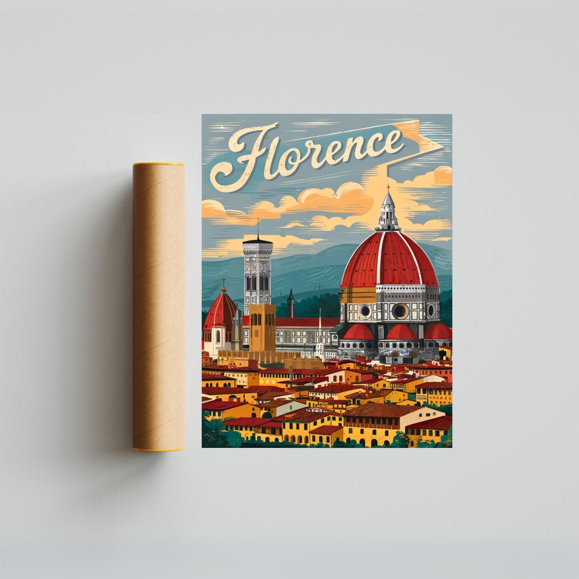Florence Italy Tuscan Cathedral Dome Skyline Vintage Travel Poster - Image 3