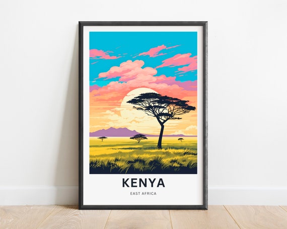 Kenya Travel Print Kenya Poster East Africa Wall Art Framed Present Gift Africa Decor Present Customize Your Text