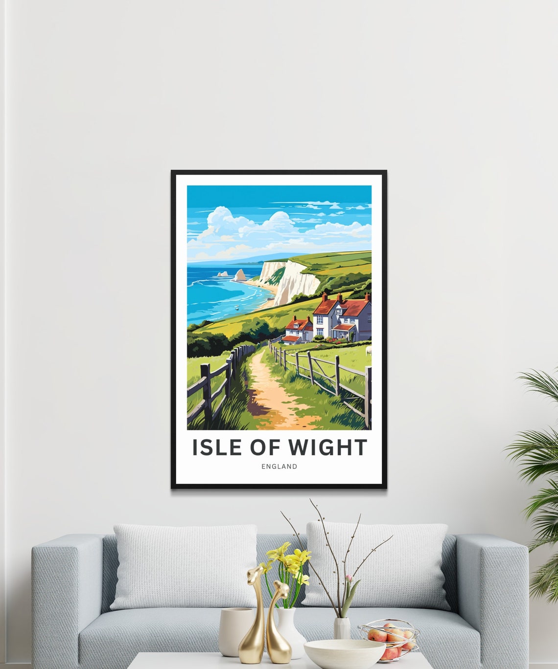 Isle of Wight England Fenced Path Cottages Sea Stacks Poster - Image 3