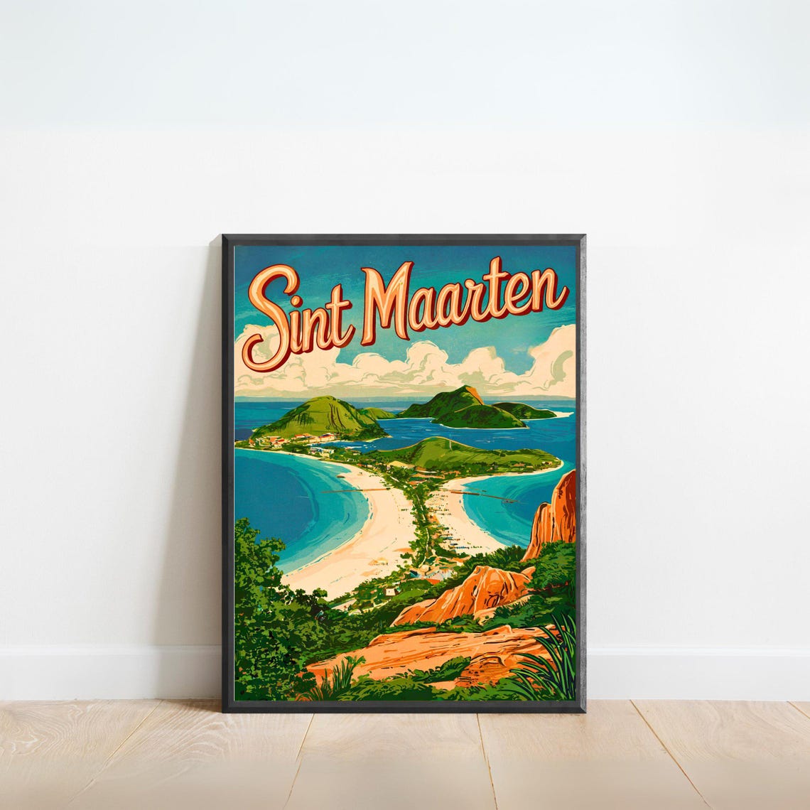 Sint Maarten Caribbean Twin Bay Panorama Vintage Travel Poster