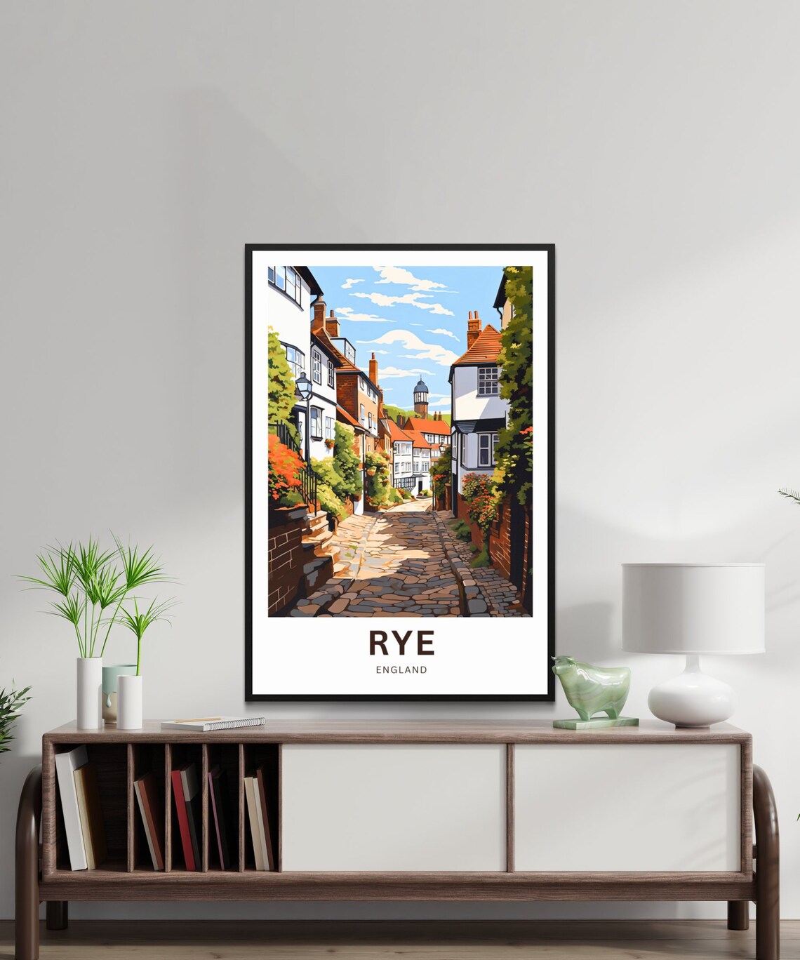 Rye England Historic Cobblestone Lane Illustrated Travel Poster - Image 2