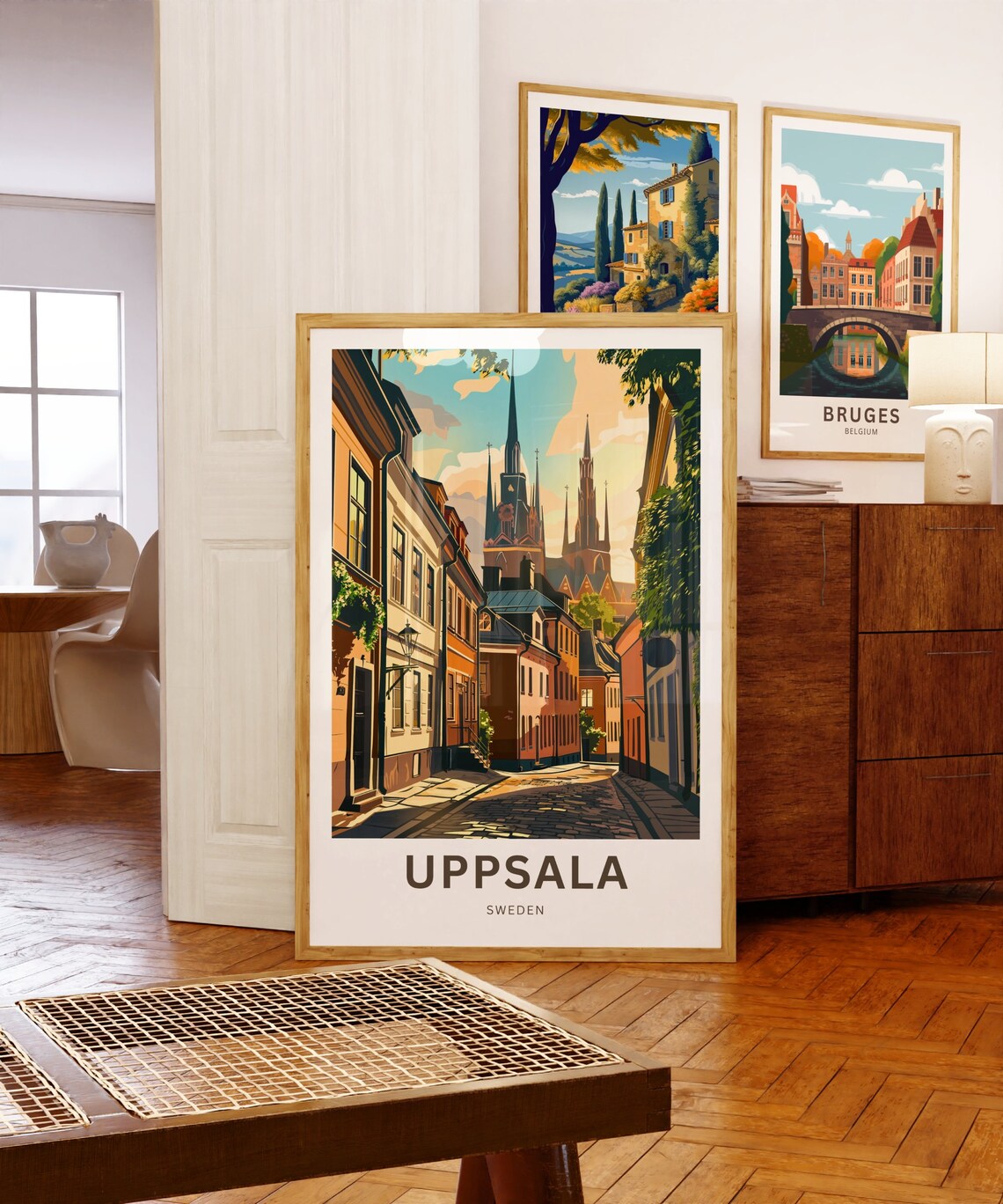 Uppsala Sweden Old Town Cobblestone Street Cathedral Travel Poster - Image 5
