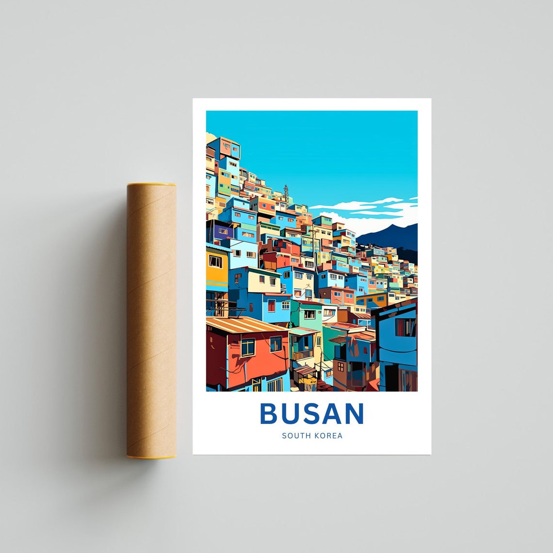 Busan South Korea Stacked Hillside Homes Village Personalized Poster - Image 4