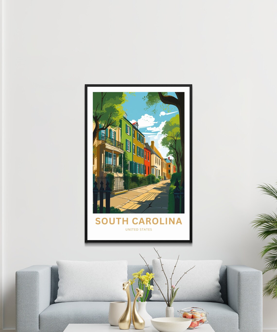 South Carolina United States Colorful Row Houses Travel Poster - Image 3