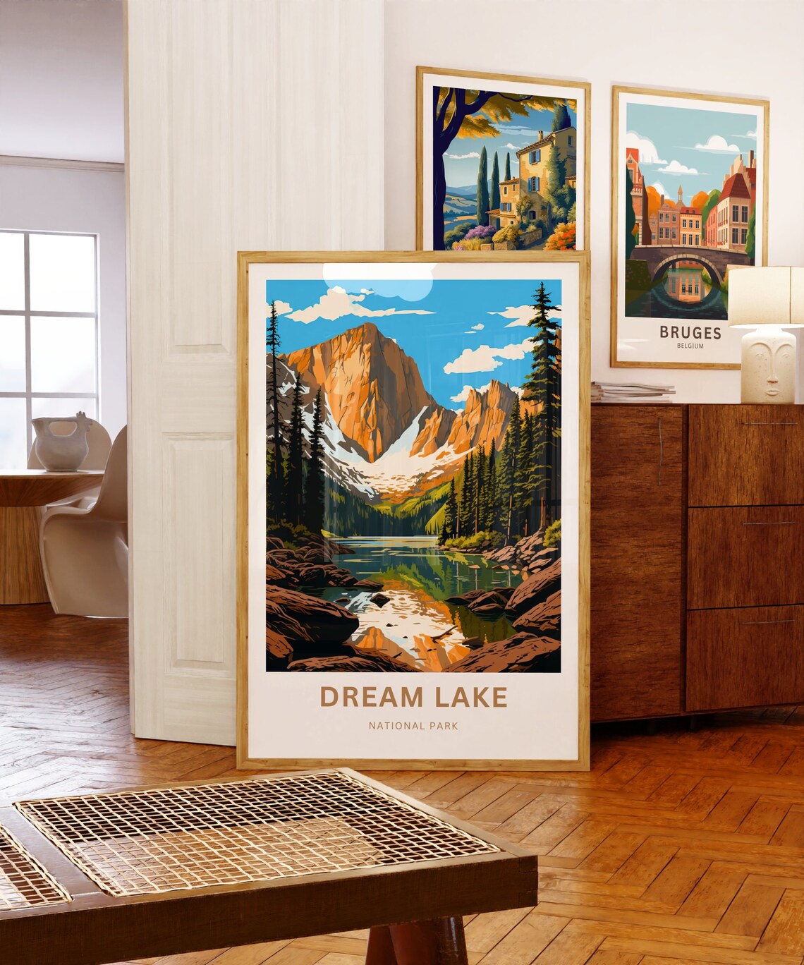 Dream Lake National Park Golden Peaks Serene Alpine Reflection Poster - Image 5