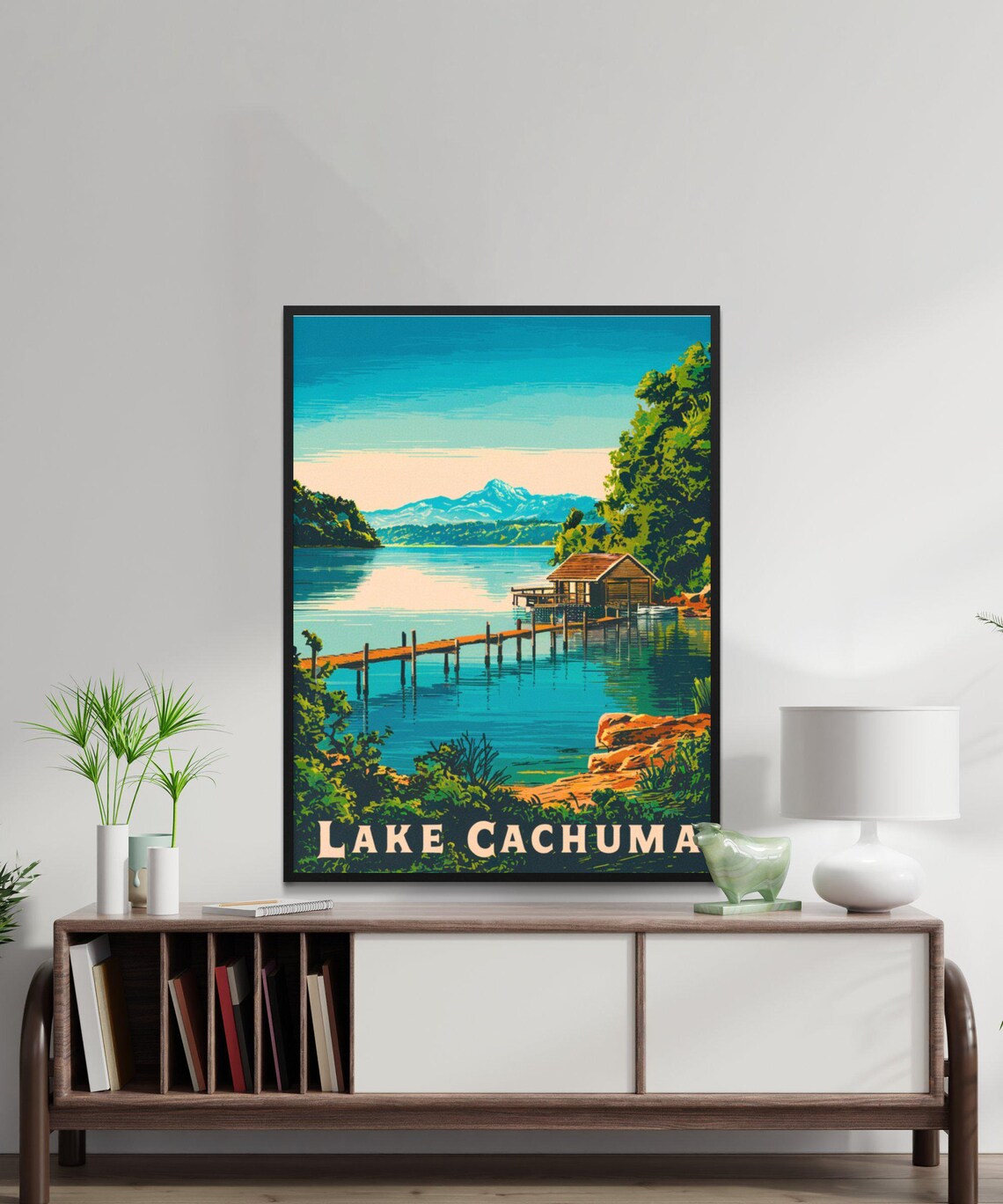 Lake Cachuma California Wooden Dock Boathouse Vintage Travel Poster - Image 2